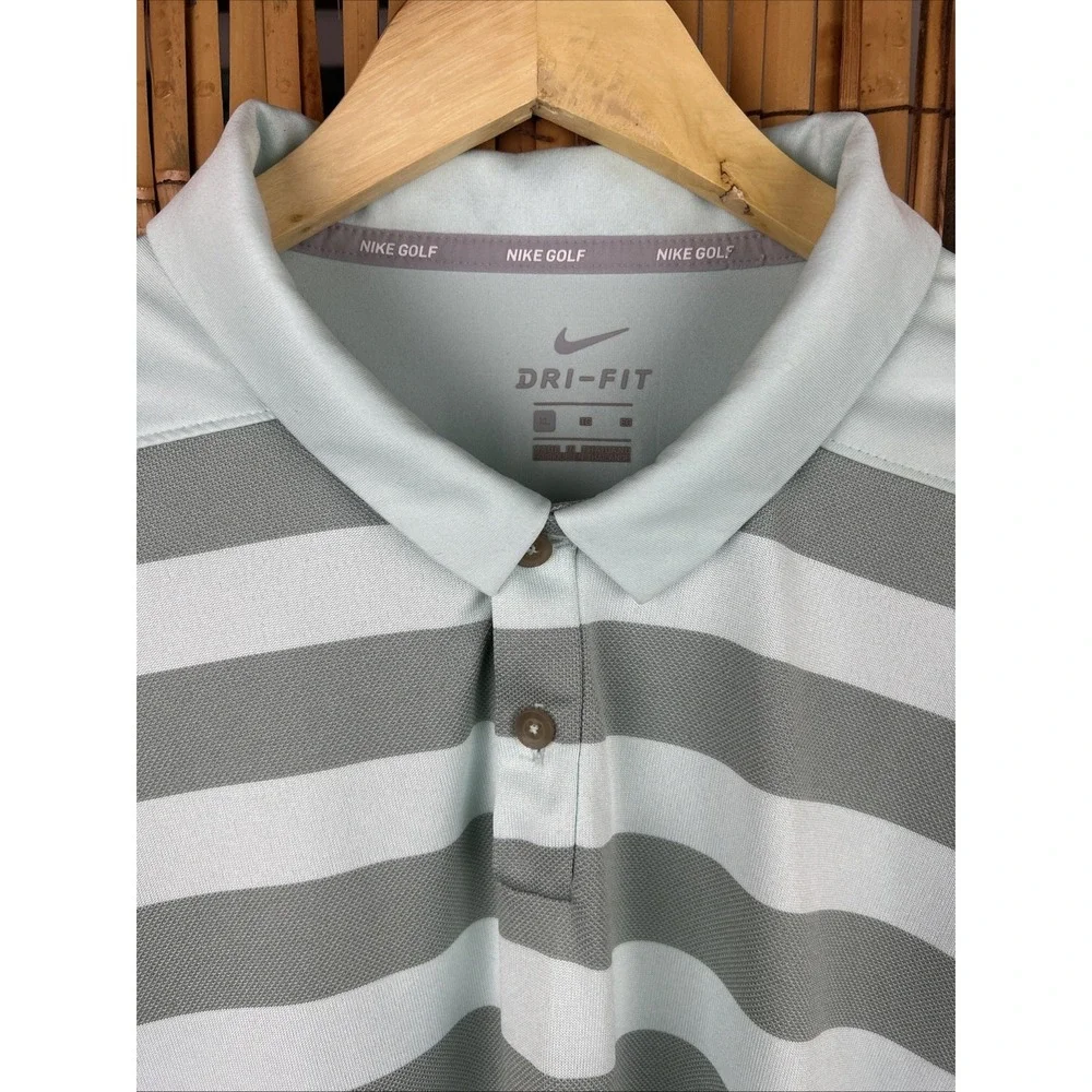 Nike‎ Dri Fit Short Sleeve Striped Golf Polo Shirt (Men's XL) Light Green Gray